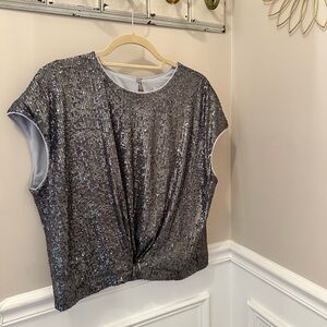 NWT LOFT Grey Sequin top.